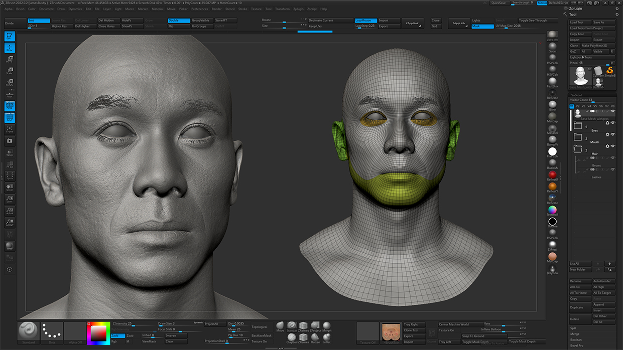 Realistic head sculpt in Zbrush